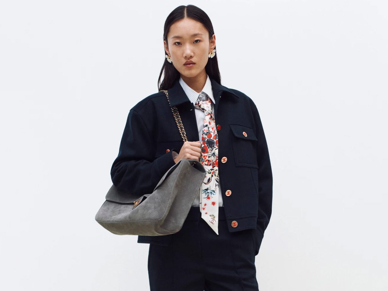CHANEL Grey Suede Maxi Flap