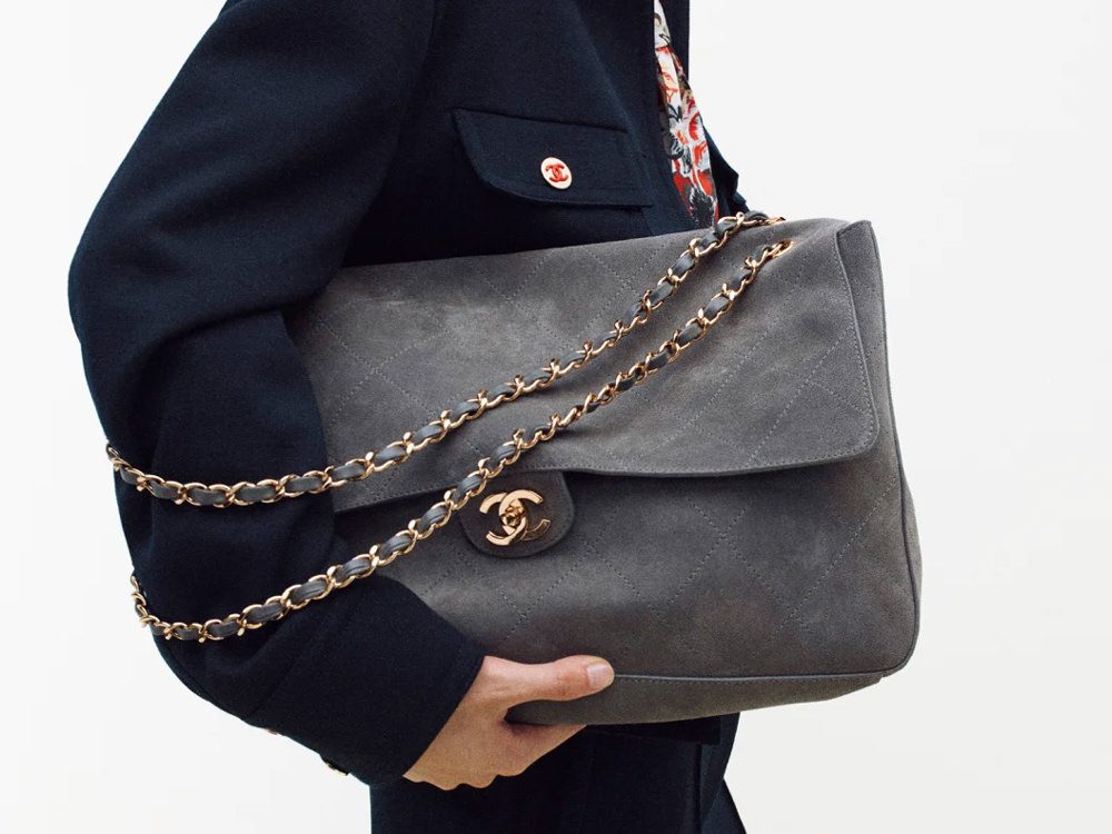 Chanel Maxi Flap Grey Suede Pre Co FW26