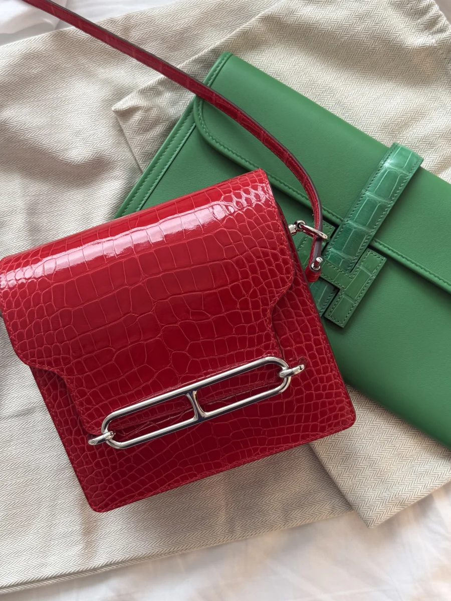 Hermes Shiny Alligator Mini Sac Roulis and Hermes Jige Elan Touch clutch