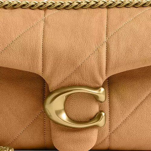 oach Tabby Shoulder Bag 26 With Quilting in smooth leather Brass Biscuit
