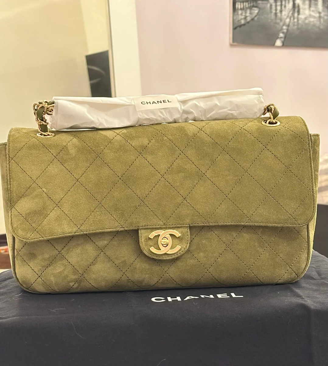 chanel Suede maxi 32 in chartreuse