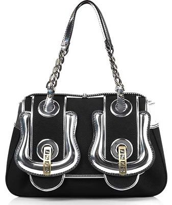 Fendi Black and Silver Canvas B Bag