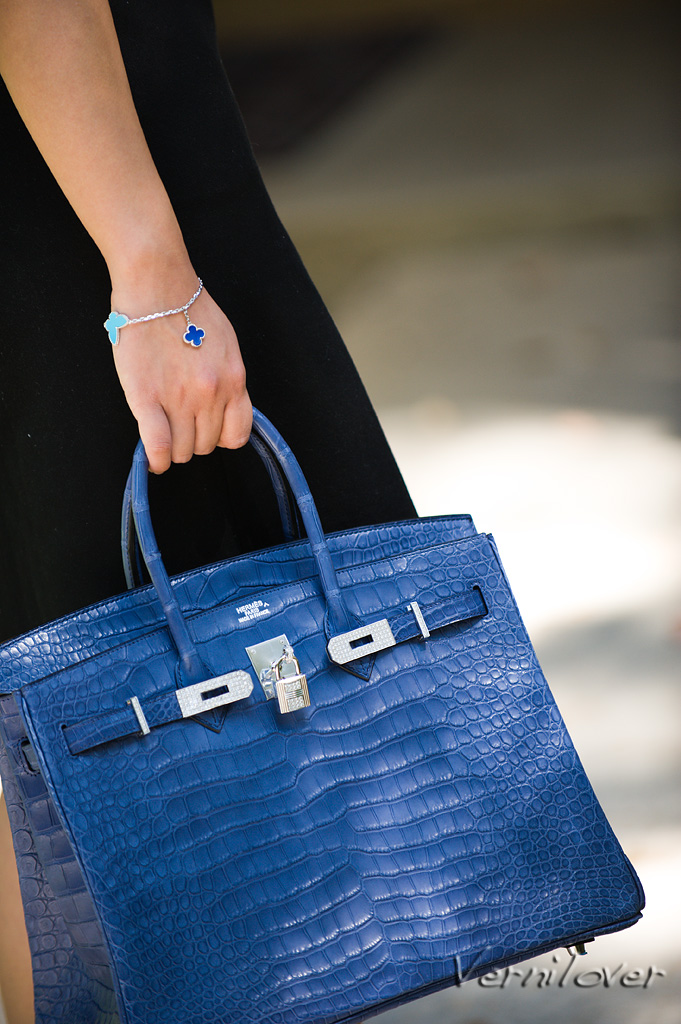 Hermes 35cm Matte Poro Croc Birkin in Blue Brighton with Diamond ...