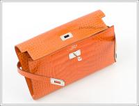 Hermes Kelly Long Wallet in orange, matte alligator
