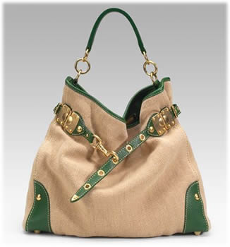 Miu Miu Burlap Leather Drawstring Satchel